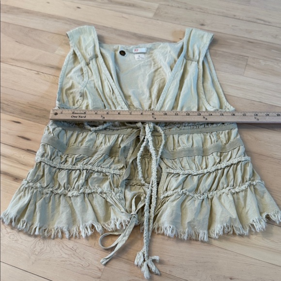 Vintage-Free People Utility Y2K Tie Front 100% Cotton Vest-Boho-Hippie-L - Picture 3 of 6